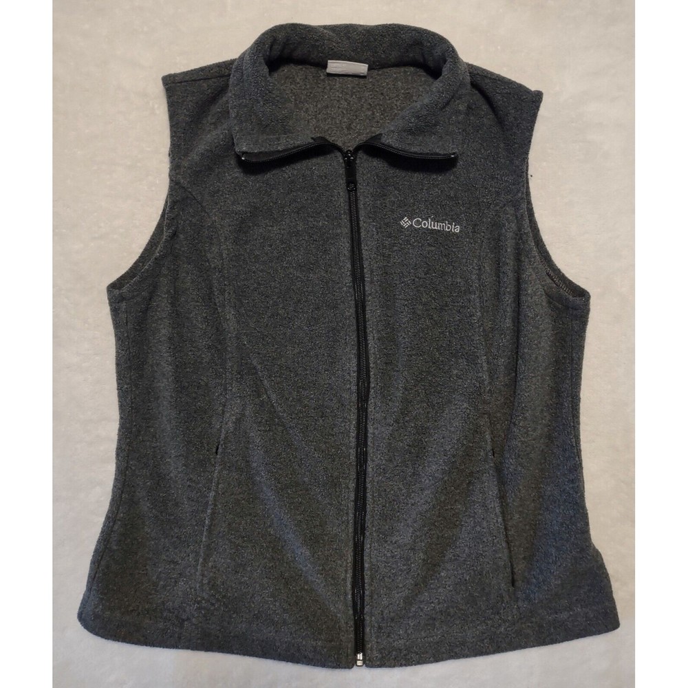 Columbia Fleece Vest Womens Medium Gray Full Zip Sleeveless Jacket